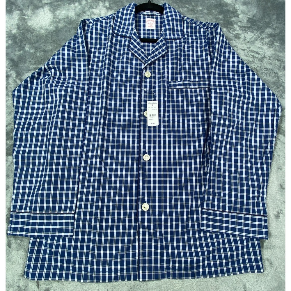 Brooks Brothers Pajama Shirt‎ Men S Blue Plaid Sleepwear Button Front All Cotton